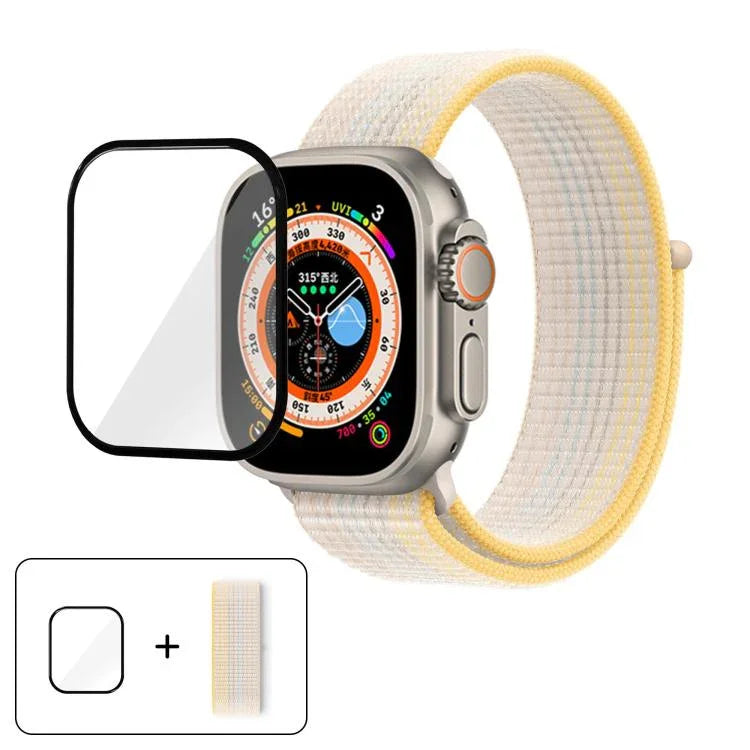 สายรัดนาฬิกาไนลอนแบบห่วงพื้นฐานพร้อมฟิล์มโค้ง 3D สำหรับ Apple Watch Series ขนาด 40 มม., สำหรับ Apple Watch Ultra 2 / 1 ขนาด 49 มม., สำหรับ Apple Watch Series ขนาด 45 มม.