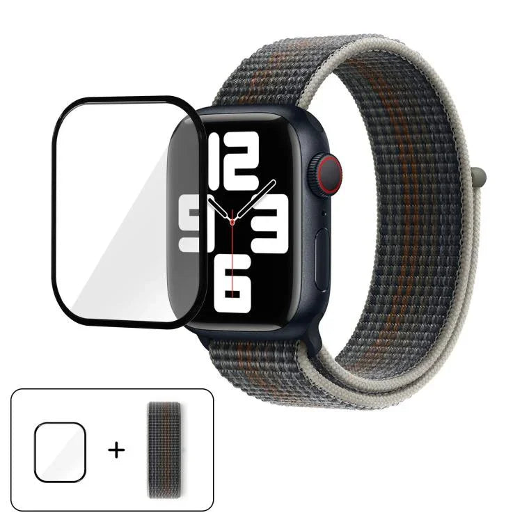 สายรัดนาฬิกาไนลอนแบบห่วงพื้นฐานพร้อมฟิล์มโค้ง 3D สำหรับ Apple Watch Series ขนาด 41 มม., สำหรับ Apple Watch Series ขนาด 38 มม., สำหรับ Apple Watch Series ขนาด 42 มม.