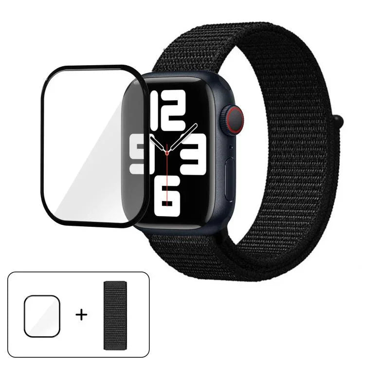 สายรัดนาฬิกาไนลอนแบบห่วงพื้นฐานพร้อมฟิล์มโค้ง 3D สำหรับ Apple Watch Series ขนาด 41 มม., สำหรับ Apple Watch Series ขนาด 38 มม., สำหรับ Apple Watch Series ขนาด 42 มม.