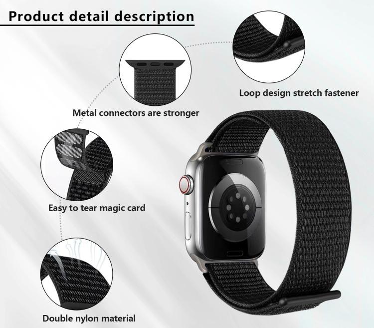 สายรัดนาฬิกาไนลอนแบบห่วงพื้นฐานพร้อมฟิล์มโค้ง 3D สำหรับ Apple Watch Series ขนาด 41 มม., สำหรับ Apple Watch Series ขนาด 38 มม., สำหรับ Apple Watch Series ขนาด 42 มม.