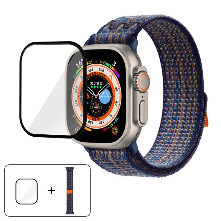 สายรัดนาฬิกาไนลอนแบบห่วงพร้อมฟิล์มโค้ง 3D สำหรับ Apple Watch Series ขนาด 40 มม., สำหรับ Apple Watch Ultra 2 / 1 ขนาด 49 มม., สำหรับ Apple Watch Series ขนาด 45 มม.