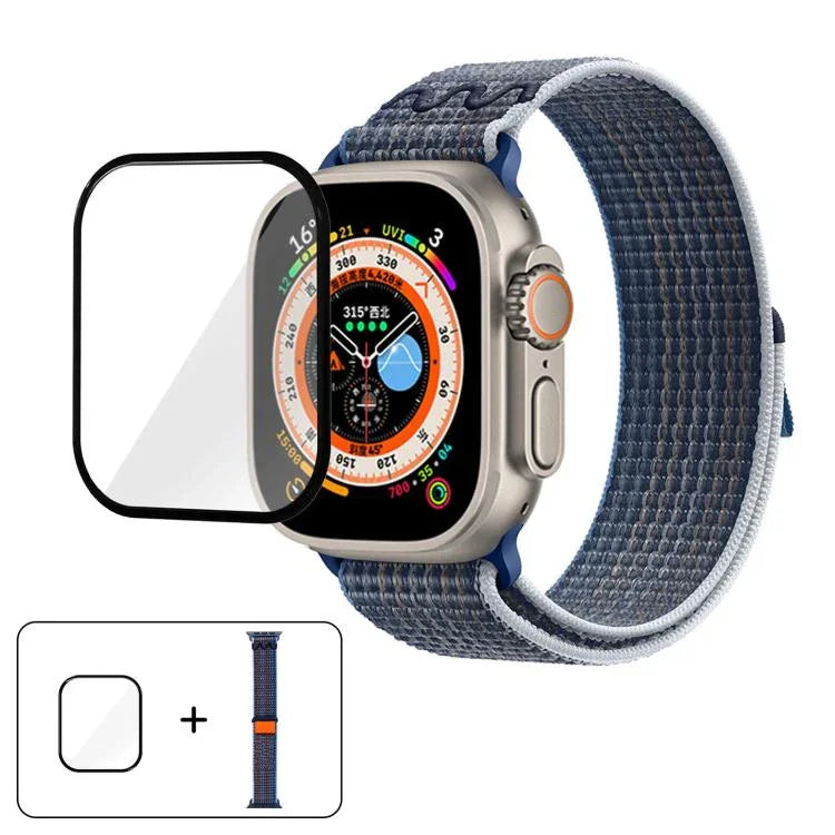 สายรัดนาฬิกาไนลอนแบบห่วงพร้อมฟิล์มโค้ง 3D สำหรับ Apple Watch Series ขนาด 40 มม., สำหรับ Apple Watch Ultra 2 / 1 ขนาด 49 มม., สำหรับ Apple Watch Series ขนาด 45 มม.