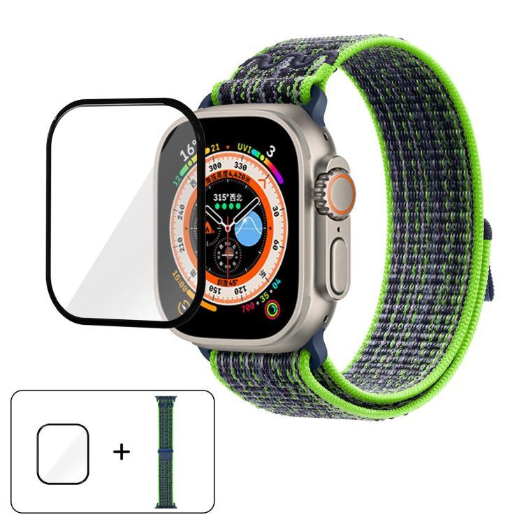 สายรัดนาฬิกาไนลอนแบบห่วงพร้อมฟิล์มโค้ง 3D สำหรับ Apple Watch Series ขนาด 40 มม., สำหรับ Apple Watch Ultra 2 / 1 ขนาด 49 มม., สำหรับ Apple Watch Series ขนาด 45 มม.
