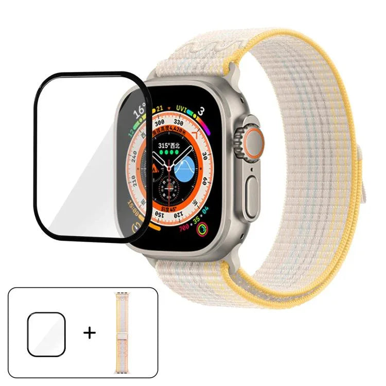 สายรัดนาฬิกาไนลอนแบบห่วงพร้อมฟิล์มโค้ง 3D สำหรับ Apple Watch Series ขนาด 40 มม., สำหรับ Apple Watch Ultra 2 / 1 ขนาด 49 มม., สำหรับ Apple Watch Series ขนาด 45 มม.
