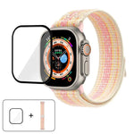 สายรัดนาฬิกาไนลอนแบบห่วงพร้อมฟิล์มโค้ง 3D สำหรับ Apple Watch Series ขนาด 40 มม., สำหรับ Apple Watch Ultra 2 / 1 ขนาด 49 มม., สำหรับ Apple Watch Series ขนาด 45 มม.