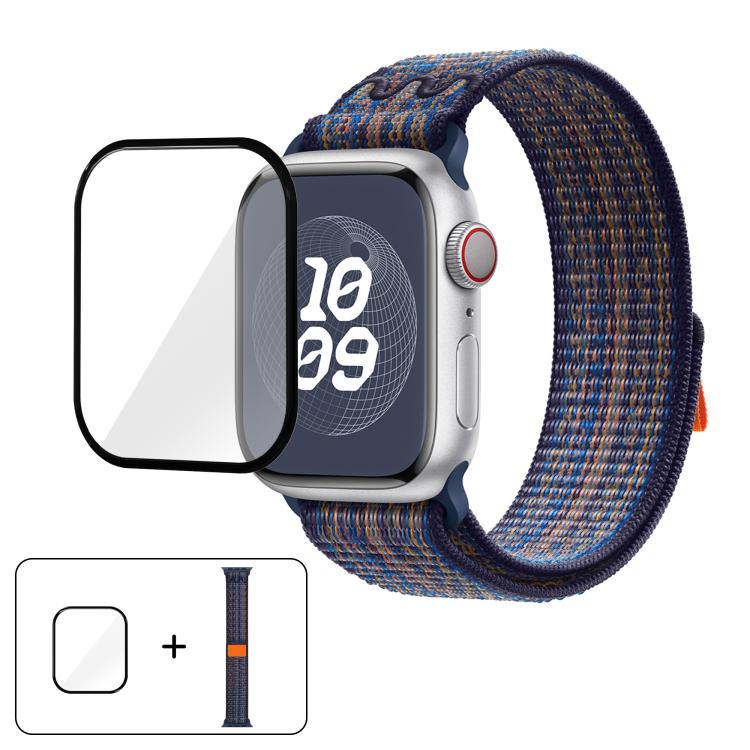สายรัดนาฬิกาไนลอนแบบห่วงพร้อมฟิล์มโค้ง 3D สำหรับ Apple Watch Series ขนาด 41 มม., สำหรับ Apple Watch Series ขนาด 38 มม., สำหรับ Apple Watch Series ขนาด 42 มม.