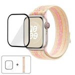 สายรัดนาฬิกาไนลอนแบบห่วงพร้อมฟิล์มโค้ง 3D สำหรับ Apple Watch Series ขนาด 41 มม., สำหรับ Apple Watch Series ขนาด 38 มม., สำหรับ Apple Watch Series ขนาด 42 มม.