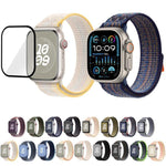 สายรัดนาฬิกาไนลอนแบบห่วงพร้อมฟิล์มโค้ง 3D สำหรับ Apple Watch Series ขนาด 41 มม., สำหรับ Apple Watch Series ขนาด 38 มม., สำหรับ Apple Watch Series ขนาด 42 มม.