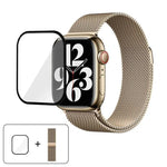 สายรัดนาฬิกาสแตนเลสสตีล Milanese พร้อมฟิล์มโค้ง 3D สำหรับ Apple Watch Series 10 ขนาด 46 มม., สำหรับ Apple Watch Series 10 ขนาด 42 มม., สำหรับ Apple Watch Series ขนาด 44 มม.