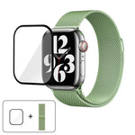 สายรัดนาฬิกาสแตนเลสสตีล Milanese พร้อมฟิล์มโค้ง 3D สำหรับ Apple Watch Series 10 ขนาด 46 มม., สำหรับ Apple Watch Series 10 ขนาด 42 มม., สำหรับ Apple Watch Series ขนาด 44 มม.