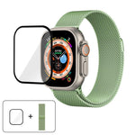 สายรัดนาฬิกาสแตนเลสสตีล Milanese พร้อมฟิล์มโค้ง 3D สำหรับ Apple Watch Series ขนาด 40 มม., สำหรับ Apple Watch Ultra 2 / 1 ขนาด 49 มม., สำหรับ Apple Watch Series ขนาด 45 มม.