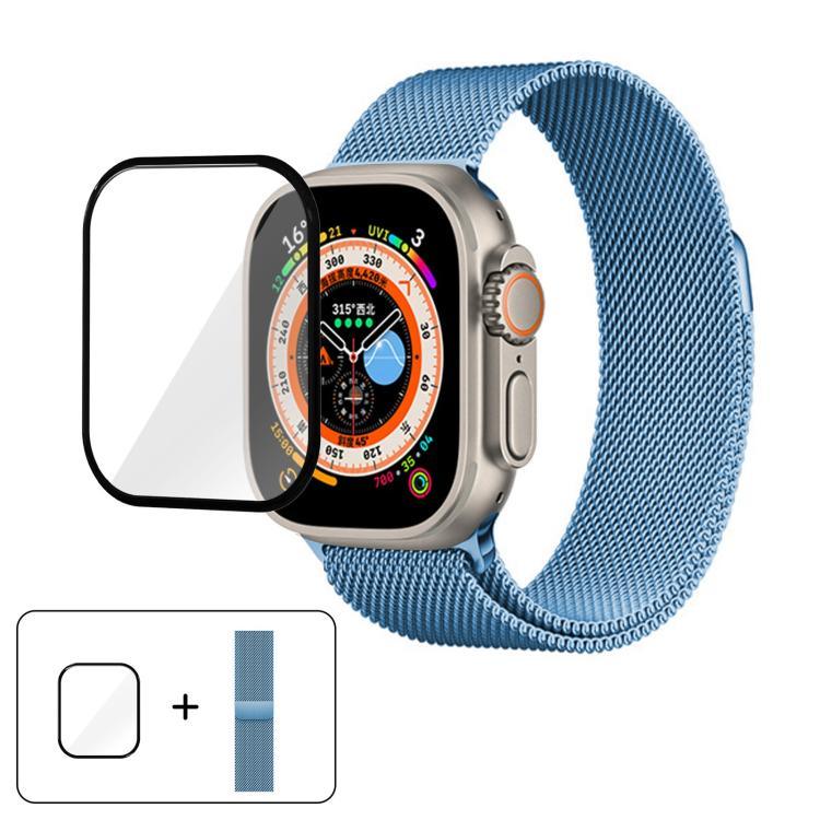 สายรัดนาฬิกาสแตนเลสสตีล Milanese พร้อมฟิล์มโค้ง 3D สำหรับ Apple Watch Series ขนาด 40 มม., สำหรับ Apple Watch Ultra 2 / 1 ขนาด 49 มม., สำหรับ Apple Watch Series ขนาด 45 มม.
