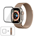 สายรัดนาฬิกาสแตนเลสสตีล Milanese พร้อมฟิล์มโค้ง 3D สำหรับ Apple Watch Series ขนาด 40 มม., สำหรับ Apple Watch Ultra 2 / 1 ขนาด 49 มม., สำหรับ Apple Watch Series ขนาด 45 มม.