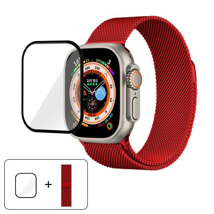 สายรัดนาฬิกาสแตนเลสสตีล Milanese พร้อมฟิล์มโค้ง 3D สำหรับ Apple Watch Series ขนาด 40 มม., สำหรับ Apple Watch Ultra 2 / 1 ขนาด 49 มม., สำหรับ Apple Watch Series ขนาด 45 มม.