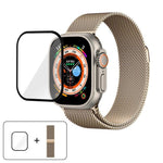 สายรัดนาฬิกาสแตนเลสสตีล Milanese พร้อมฟิล์มโค้ง 3D สำหรับ Apple Watch Series ขนาด 40 มม., สำหรับ Apple Watch Ultra 2 / 1 ขนาด 49 มม., สำหรับ Apple Watch Series ขนาด 45 มม.