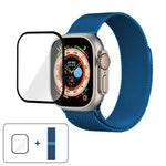สายรัดนาฬิกาสแตนเลสสตีล Milanese พร้อมฟิล์มโค้ง 3D สำหรับ Apple Watch Series ขนาด 40 มม., สำหรับ Apple Watch Ultra 2 / 1 ขนาด 49 มม., สำหรับ Apple Watch Series ขนาด 45 มม.