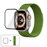 สายรัดนาฬิกาสแตนเลสสตีล Milanese พร้อมฟิล์มโค้ง 3D สำหรับ Apple Watch Series ขนาด 40 มม., สำหรับ Apple Watch Ultra 2 / 1 ขนาด 49 มม., สำหรับ Apple Watch Series ขนาด 45 มม.