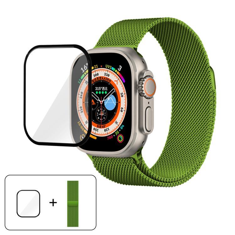 สายรัดนาฬิกาสแตนเลสสตีล Milanese พร้อมฟิล์มโค้ง 3D สำหรับ Apple Watch Series ขนาด 40 มม., สำหรับ Apple Watch Ultra 2 / 1 ขนาด 49 มม., สำหรับ Apple Watch Series ขนาด 45 มม.