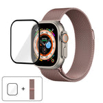 สายรัดนาฬิกาสแตนเลสสตีล Milanese พร้อมฟิล์มโค้ง 3D สำหรับ Apple Watch Series ขนาด 40 มม., สำหรับ Apple Watch Ultra 2 / 1 ขนาด 49 มม., สำหรับ Apple Watch Series ขนาด 45 มม.