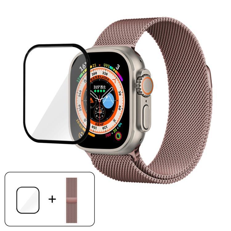 สายรัดนาฬิกาสแตนเลสสตีล Milanese พร้อมฟิล์มโค้ง 3D สำหรับ Apple Watch Series ขนาด 40 มม., สำหรับ Apple Watch Ultra 2 / 1 ขนาด 49 มม., สำหรับ Apple Watch Series ขนาด 45 มม.