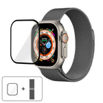 สายรัดนาฬิกาสแตนเลสสตีล Milanese พร้อมฟิล์มโค้ง 3D สำหรับ Apple Watch Series ขนาด 40 มม., สำหรับ Apple Watch Ultra 2 / 1 ขนาด 49 มม., สำหรับ Apple Watch Series ขนาด 45 มม.