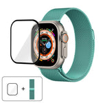 สายรัดนาฬิกาสแตนเลสสตีล Milanese พร้อมฟิล์มโค้ง 3D สำหรับ Apple Watch Series ขนาด 40 มม., สำหรับ Apple Watch Ultra 2 / 1 ขนาด 49 มม., สำหรับ Apple Watch Series ขนาด 45 มม.
