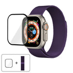 สายรัดนาฬิกาสแตนเลสสตีล Milanese พร้อมฟิล์มโค้ง 3D สำหรับ Apple Watch Series ขนาด 40 มม., สำหรับ Apple Watch Ultra 2 / 1 ขนาด 49 มม., สำหรับ Apple Watch Series ขนาด 45 มม.
