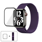 สายรัดนาฬิกาสแตนเลสสตีล Milanese พร้อมฟิล์มโค้ง 3D สำหรับ Apple Watch Series ขนาด 41 มม., สำหรับ Apple Watch Series ขนาด 38 มม., สำหรับ Apple Watch Series ขนาด 42 มม.