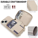 กระเป๋าใส่บัตร RFID แบบซิปสะพายข้างพร้อมเคสโทรศัพท์ สำหรับ iPhone 15, สำหรับ iPhone 14 / 13, สำหรับ iPhone 14 Pro, สำหรับ iPhone 14 Pro Max, สำหรับ iPhone 13 Pro Max, สำหรับ iPhone 13 Pro