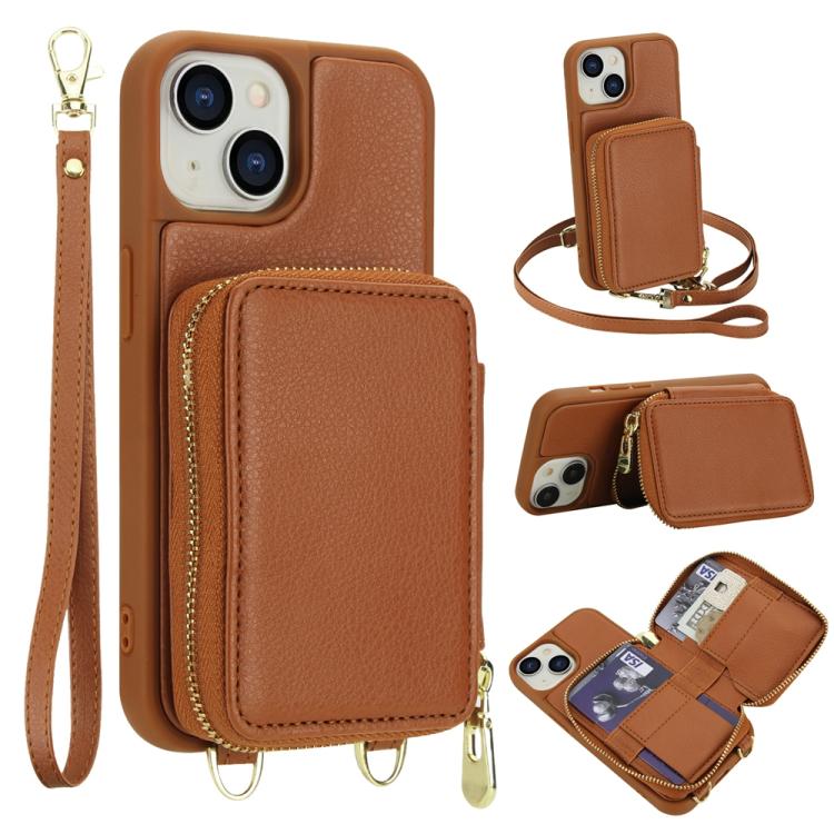 กระเป๋าใส่บัตร RFID แบบซิปสะพายข้างพร้อมเคสโทรศัพท์ สำหรับ iPhone 15, สำหรับ iPhone 14 / 13, สำหรับ iPhone 14 Pro, สำหรับ iPhone 14 Pro Max, สำหรับ iPhone 13 Pro Max, สำหรับ iPhone 13 Pro