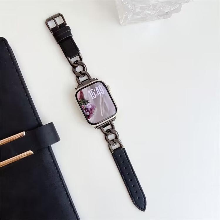 สายรัดนาฬิกาหนังผสมโลหะโซ่ผ้ายีนส์ xDfind สำหรับ Apple Watch ขนาด 42 / 44 / 45 / 46 / 49 มม., สำหรับ Apple Watch ขนาด 38 / 40 / 41 / S10 42 มม.
