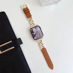 สายรัดนาฬิกาหนังผสมโลหะโซ่ผ้ายีนส์ xDfind สำหรับ Apple Watch ขนาด 42 / 44 / 45 / 46 / 49 มม., สำหรับ Apple Watch ขนาด 38 / 40 / 41 / S10 42 มม.