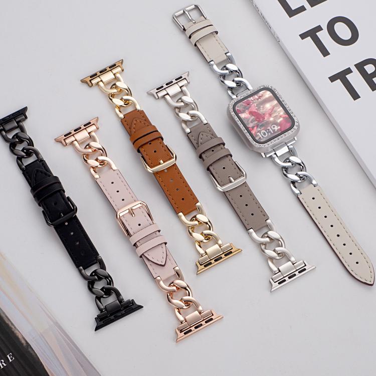 สายรัดนาฬิกาหนังผสมโลหะโซ่ผ้ายีนส์ xDfind สำหรับ Apple Watch ขนาด 42 / 44 / 45 / 46 / 49 มม., สำหรับ Apple Watch ขนาด 38 / 40 / 41 / S10 42 มม.