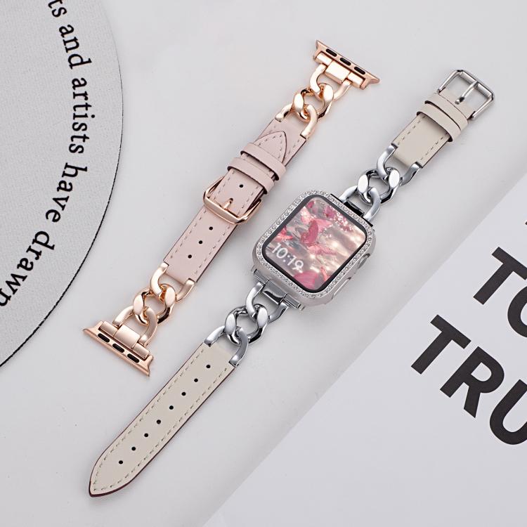 สายรัดนาฬิกาหนังผสมโลหะโซ่ผ้ายีนส์ xDfind สำหรับ Apple Watch ขนาด 42 / 44 / 45 / 46 / 49 มม., สำหรับ Apple Watch ขนาด 38 / 40 / 41 / S10 42 มม.