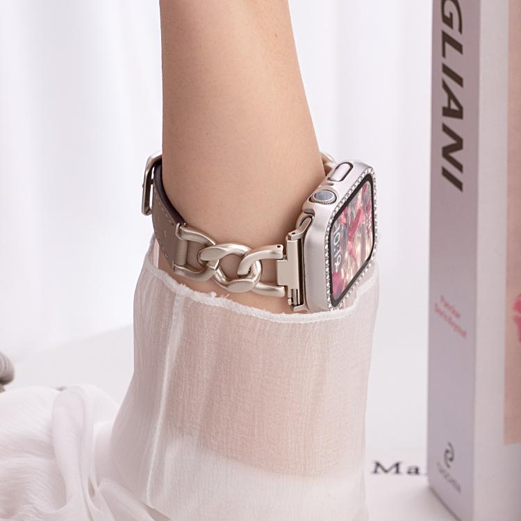 สายรัดนาฬิกาหนังผสมโลหะโซ่ผ้ายีนส์ xDfind สำหรับ Apple Watch ขนาด 42 / 44 / 45 / 46 / 49 มม., สำหรับ Apple Watch ขนาด 38 / 40 / 41 / S10 42 มม.