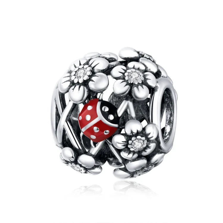 ลูกปัดเต่าทองเอลฟ์สวนเงินสเตอร์ลิง S925 อุปกรณ์สร้อยข้อมือสร้อยคอ DIY, Elves Ladybug