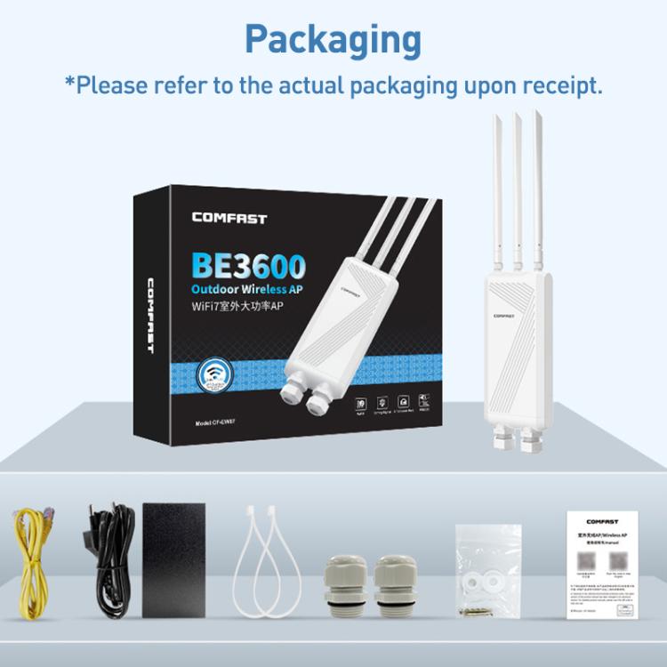 COMFAST CF-EW87 เราเตอร์ไร้สาย WiFi7 ความเร็ว 3600Mbps สองย่านความถี่ สำหรับใช้งานกลางแจ้ง ปลั๊ก AU, ปลั๊ก EU, ปลั๊ก US, ปลั๊ก UK