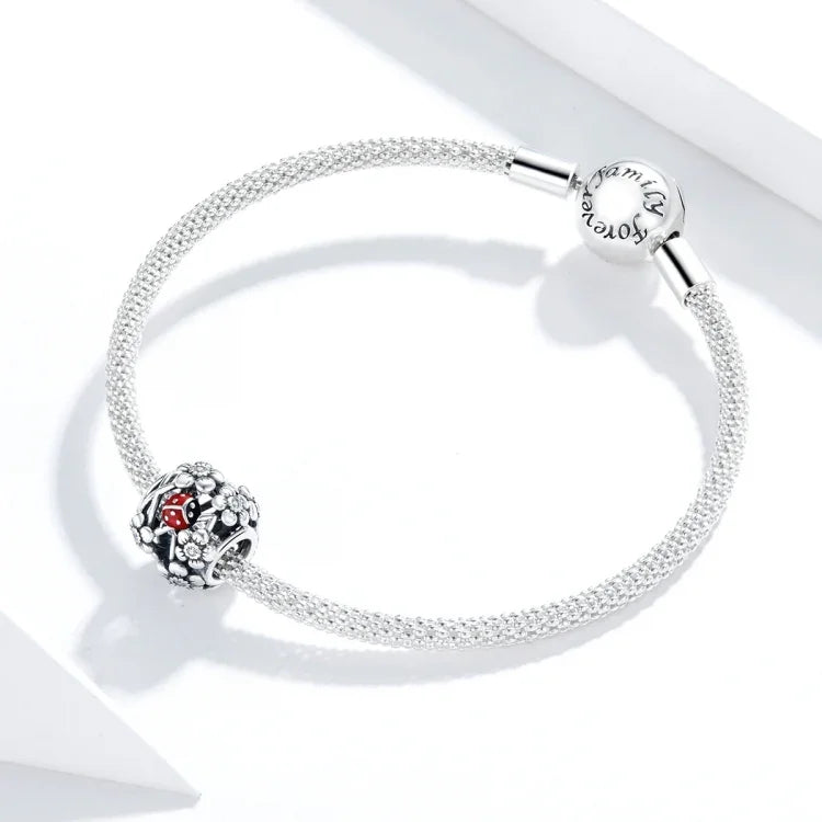 ลูกปัดเต่าทองเอลฟ์สวนเงินสเตอร์ลิง S925 อุปกรณ์สร้อยข้อมือสร้อยคอ DIY, Elves Ladybug