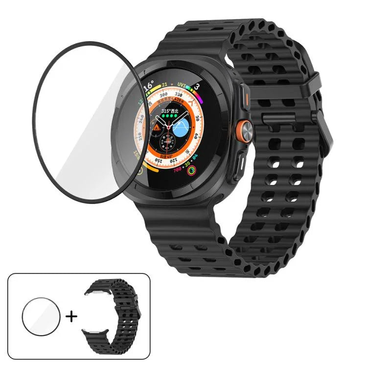 สายซิลิโคน Marine Double Buckle พร้อมฟิล์มโค้ง 3D สำหรับ Samsung Galaxy Watch Ultra 2025, สำหรับ Samsung Galaxy Watch Ultra 47mm