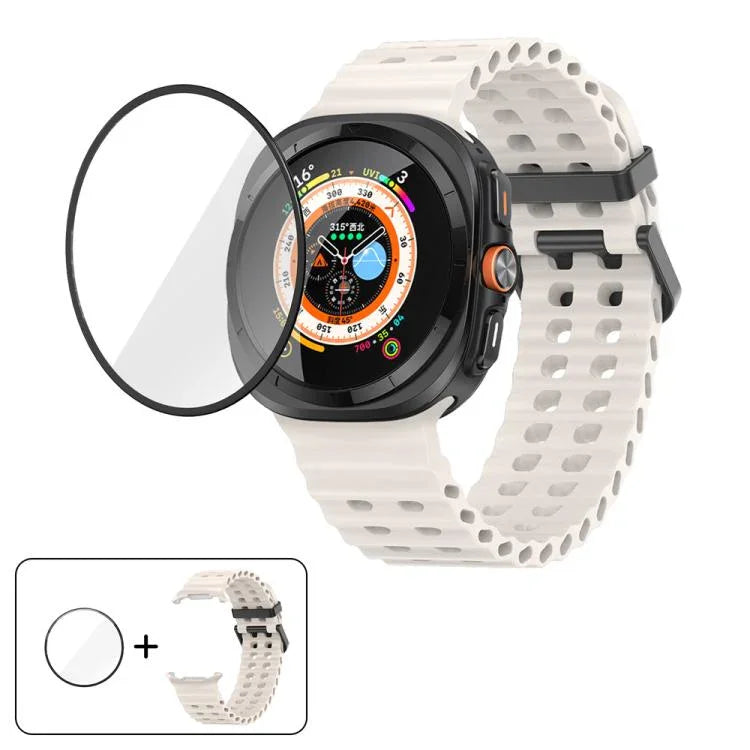 สายซิลิโคน Marine Double Buckle พร้อมฟิล์มโค้ง 3D สำหรับ Samsung Galaxy Watch Ultra 2025, สำหรับ Samsung Galaxy Watch Ultra 47mm