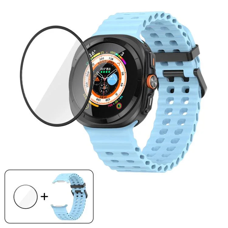 สายซิลิโคน Marine Double Buckle พร้อมฟิล์มโค้ง 3D สำหรับ Samsung Galaxy Watch Ultra 2025, สำหรับ Samsung Galaxy Watch Ultra 47mm