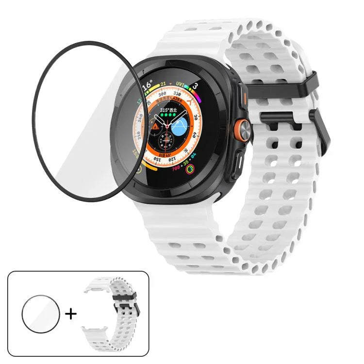 สายซิลิโคน Marine Double Buckle พร้อมฟิล์มโค้ง 3D สำหรับ Samsung Galaxy Watch Ultra 2025, สำหรับ Samsung Galaxy Watch Ultra 47mm