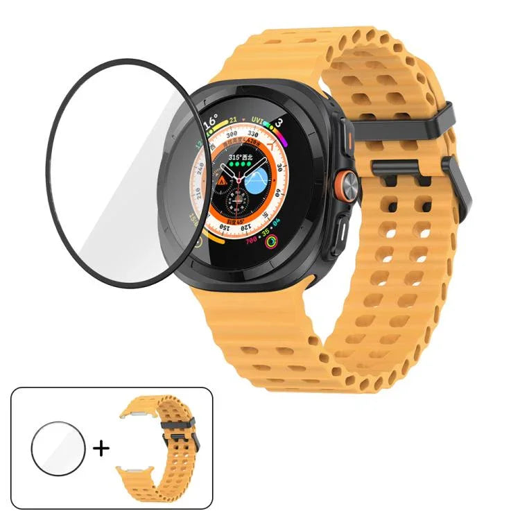 สายซิลิโคน Marine Double Buckle พร้อมฟิล์มโค้ง 3D สำหรับ Samsung Galaxy Watch Ultra 2025, สำหรับ Samsung Galaxy Watch Ultra 47mm