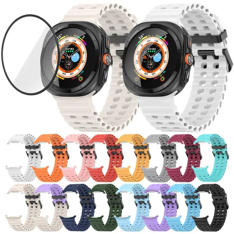 สายซิลิโคน Marine Double Buckle พร้อมฟิล์มโค้ง 3D สำหรับ Samsung Galaxy Watch Ultra 2025, สำหรับ Samsung Galaxy Watch Ultra 47mm