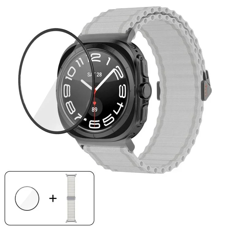 สายไนลอน Marine Loop พร้อมฟิล์มโค้ง 3D สำหรับ Samsung Galaxy Watch Ultra 2025, สำหรับ Samsung Galaxy Watch Ultra 47mm