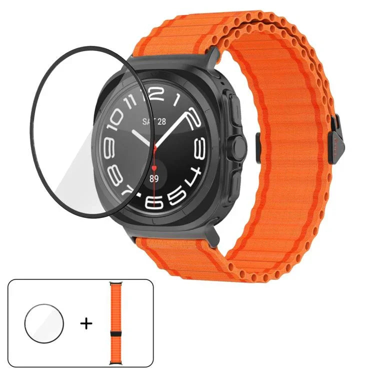 สายไนลอน Marine Loop พร้อมฟิล์มโค้ง 3D สำหรับ Samsung Galaxy Watch Ultra 2025, สำหรับ Samsung Galaxy Watch Ultra 47mm