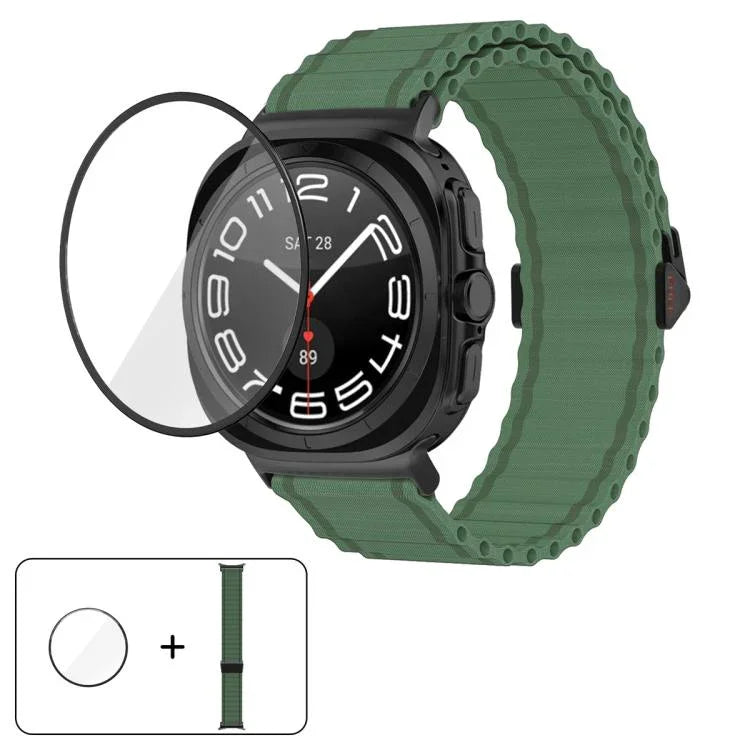 สายไนลอน Marine Loop พร้อมฟิล์มโค้ง 3D สำหรับ Samsung Galaxy Watch Ultra 2025, สำหรับ Samsung Galaxy Watch Ultra 47mm