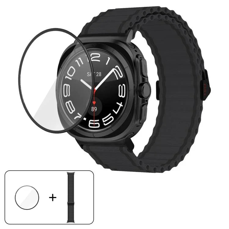 สายไนลอน Marine Loop พร้อมฟิล์มโค้ง 3D สำหรับ Samsung Galaxy Watch Ultra 2025, สำหรับ Samsung Galaxy Watch Ultra 47mm