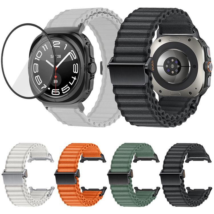 สายไนลอน Marine Loop พร้อมฟิล์มโค้ง 3D สำหรับ Samsung Galaxy Watch Ultra 2025, สำหรับ Samsung Galaxy Watch Ultra 47mm