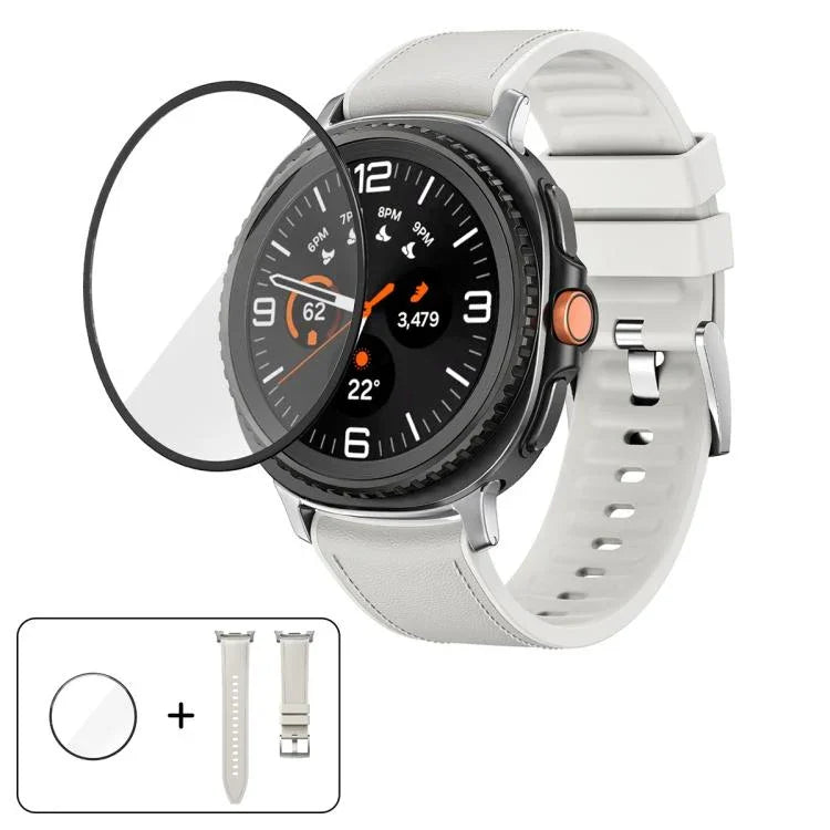 สายหนังซิลิโคนพร้อมฟิล์มโค้ง 3D สำหรับ Samsung Galaxy Watch8 Classic 46mm, สำหรับ Samsung Galaxy Watch8 44mm, สำหรับ Samsung Galaxy Watch8 40mm